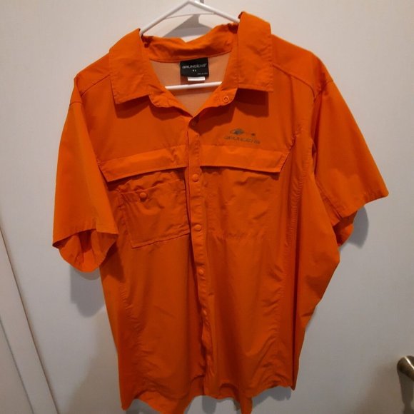 Grundéns Mens Orange Nylon Blend Button Up Short Sleeve Fishing Shirt XL - Picture 1 of 6
